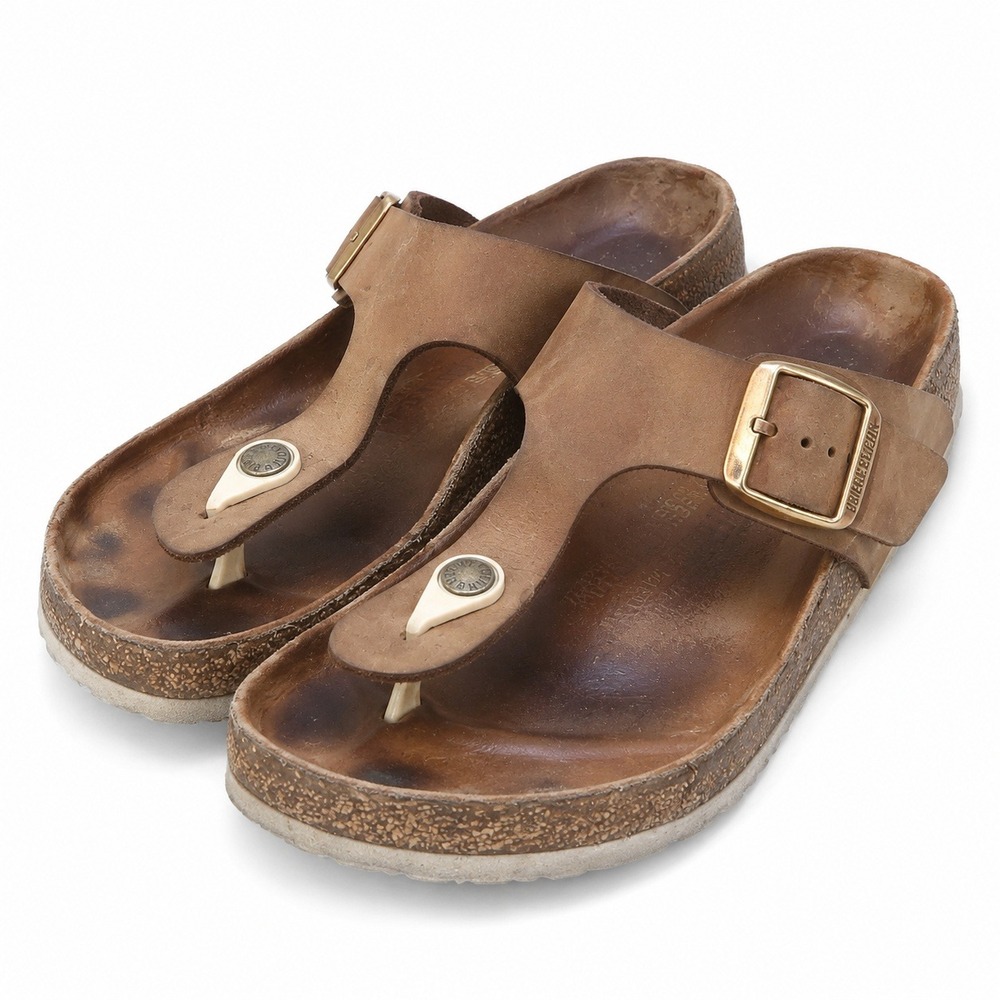 Brown Leather Women's Thong Sandals with Buckle
